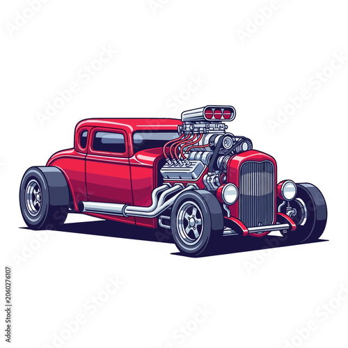 Classic red hot rod car vector illustration
