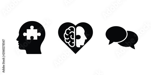 Schilderij op canvas Mental Health Icons Featuring Brain, Communication, Counseling, and Wellness Sym
