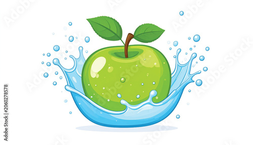 Green Apple with Water Splash.