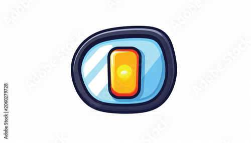 Glowing orange button on blue background.