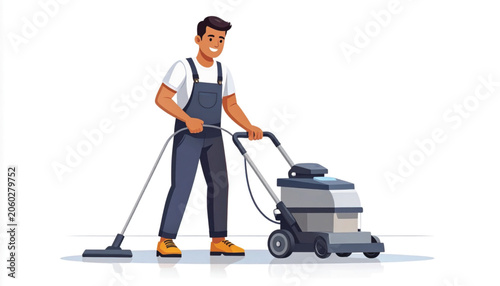 Man cleaning with floor scrubber machine.