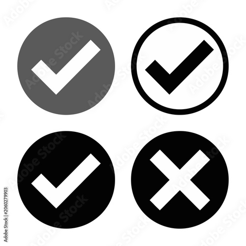Checkmark and cross icons set in circular outline vector