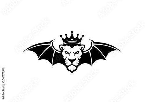 Fényképezés Lion head mascot logo with bat wings and crown