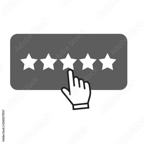 Hand clicking five star rating vector outline feedback review