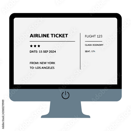 Airline ticket booking display on computer screen for travel planning