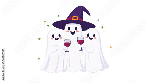 Ghosts in Halloween costumes partying together.