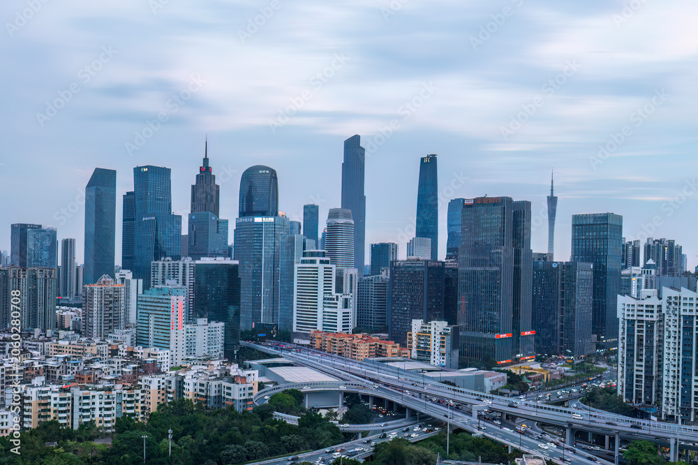 Fototapeta premium Guangzhou Skyline with Canton Tower and Elevated Highway