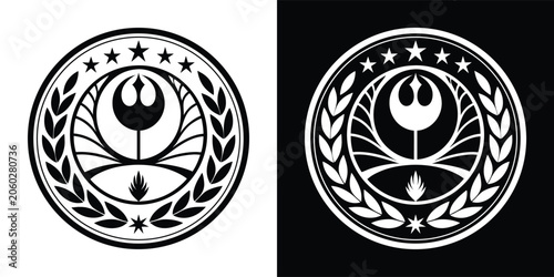 Bild auf Leinwand Black and white circular emblem featuring a detailed star symbol
