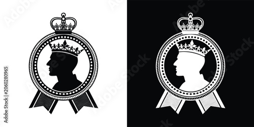 Bild auf Leinwand Royal crown seal emblem featuring a profile silhouette of king