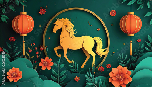 Golden Horse in Circular Frame.