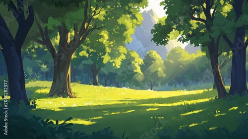 A Vibrant Forest Glade Bathed in Sunlight Offering a Peaceful and Serene Natural Landscape for Relaxation