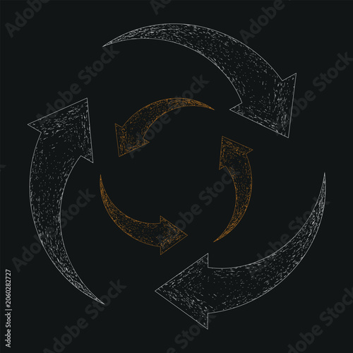Abstract Circular Arrow Symbol with 3D Recycle and Refresh Direction Design Vector Illustration, Vintage Sketch Globe and World Map Vector Illustration Design