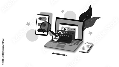 Online review and rating animated, Flat animation of online reviews and messaging