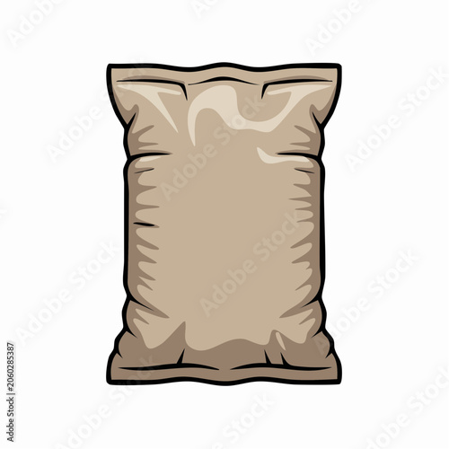 A cartoon illustration of a large brown bag filled with unknown contents on a plain white background with prominent folds.