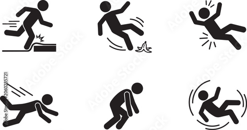 slip trip and fall accident hazard icons set vector illustration