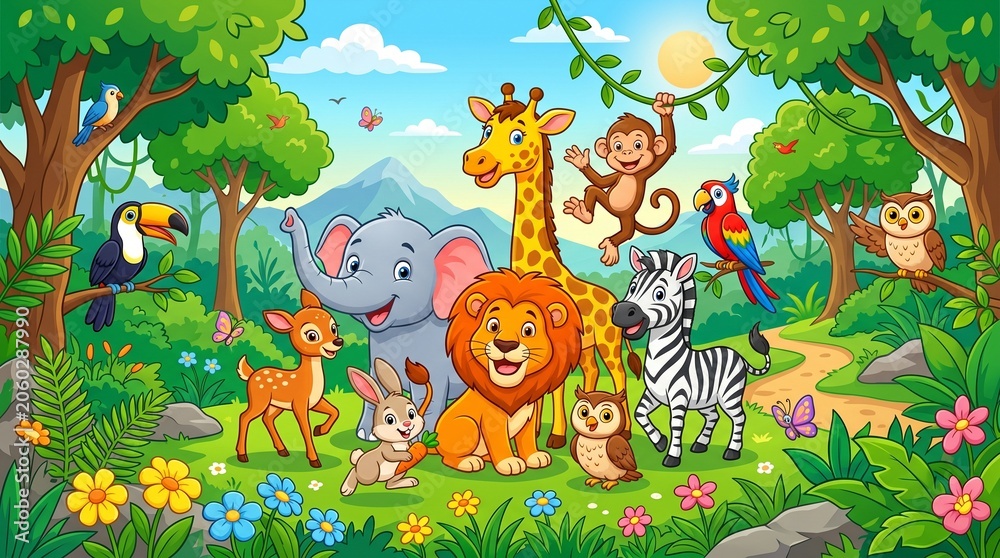 Obraz premium animals in the forest illustration