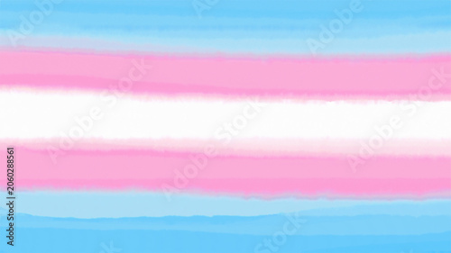 Trans flag abstract watercolor background with blue, pink, and white stripes. 