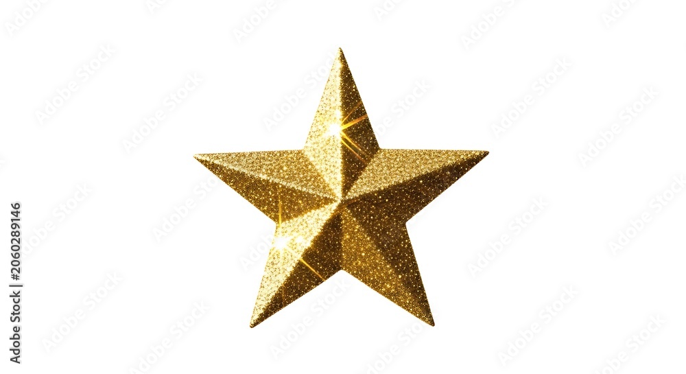 Obraz premium Golden Glitter Star Decoration Isolated on White Background