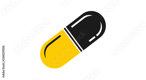 A graphic illustration of a large yellow and black capsule.