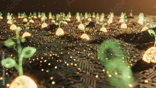 Digital Seeds Growing on Circuit Board, Data Backup Concept