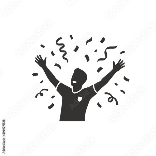 Fotografie Man celebrating with arms raised and confetti silhouette icon