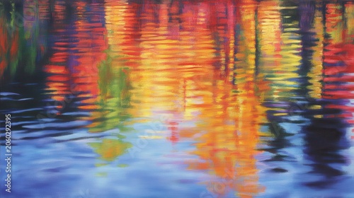 Vibrant Autumn Foliage Reflection in Calm Water Capturing Nature's Warm Palette in a Serene Landscape
