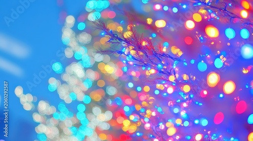 Vibrant twinkling Christmas lights creating a colorful bokeh effect at night, perfect for festive backgrounds.