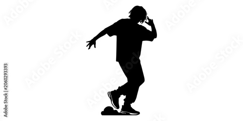 Man dancing hip hop, house, juzz funk or street dance silhouette vector white background,Breakdancer male dancer performing breakdance moves street dance set black silhouettes collection isolated on