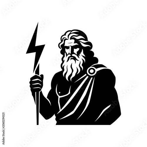 Cuadro en lienzo Zeus silhouette featuring the king of the Greek gods holding a thunderbolt