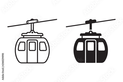Cable car icons in black and white Vector, illustration
