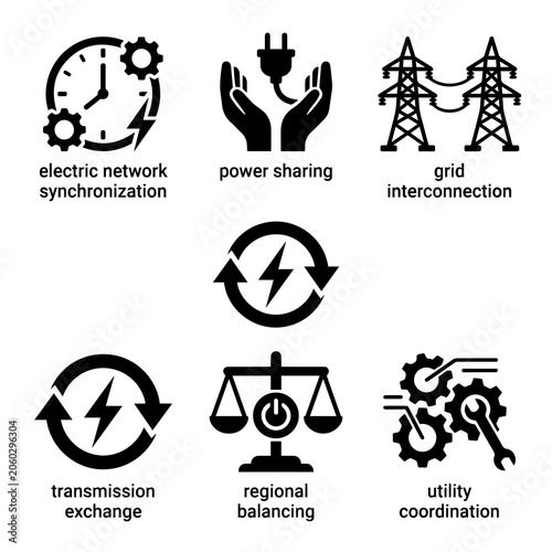 Electric utility and energy distribution management icons with electricity