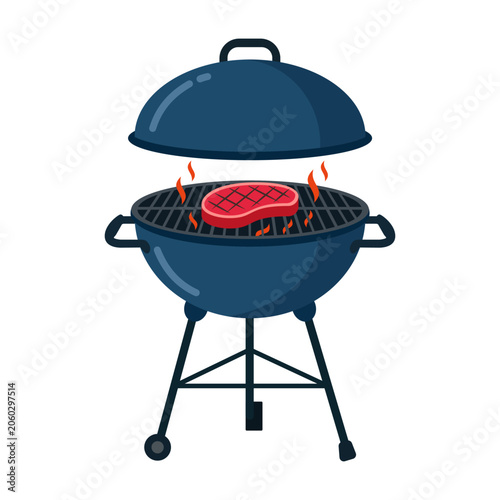Man Grilling Meat on Barbecue in Backyard During Summer