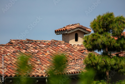 Clay Terracotta Tiles Used as a Roof in the Spanish Italian Style as a roof covering on a house