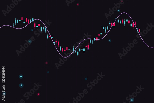 Obraz na plátne Candlestick chart with fluctuating trend line and neon dots stock market financi