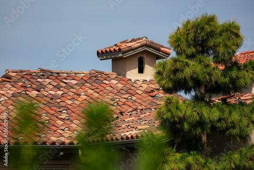 Clay Terracotta Tiles Used as a Roof in the Spanish Italian Style as a roof covering on a house