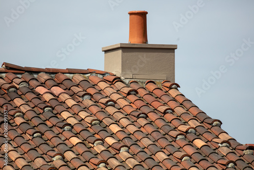 Clay Terracotta Tiles Used as a Roof in the Spanish Italian Style as a roof covering on a house