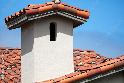 Clay Terracotta Tiles Used as a Roof in the Spanish Italian Style as a roof covering on a house