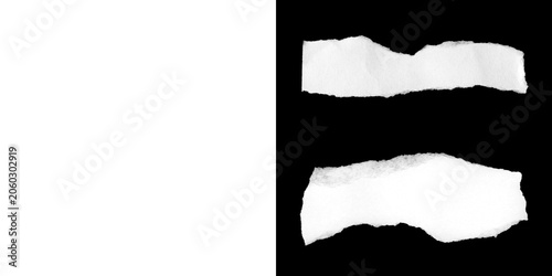 Set of torn paper edges with white rough texture isolated on transparent background for creative scrapbook design.