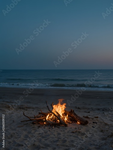 Bonfire on the beach at sunset