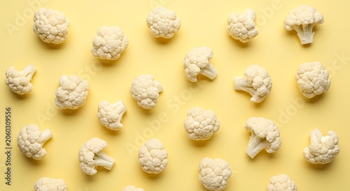 Cauliflower florets on pastel yellow backdrop