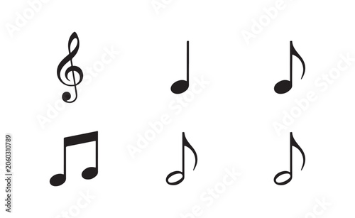 Принти на полотні Music notes and treble clef symbols, single notes, eighth note, quarter note