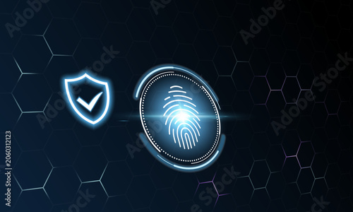 Biometric Authentication and Digital Identity Security Concept with Fingerprint and Shield