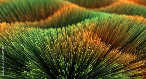 Abstract digital landscape of colorful textured strands with depth and detail