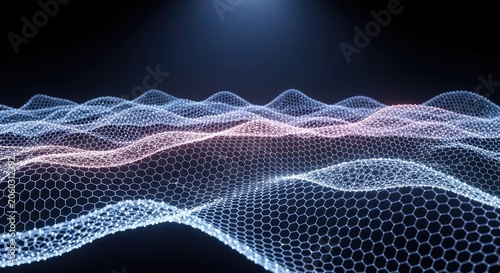 Abstract digital landscape of connected hexagons in a futuristic display