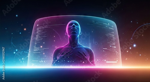 Abstract digital figure inside interactive data display futuristic design