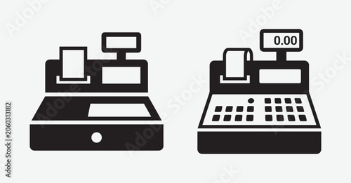 Two black cash register icons on a white background retail and point of sale symbols