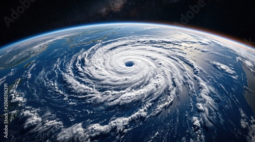 Powerful Hurricane Swirling Over Ocean with Eye Visible from Space