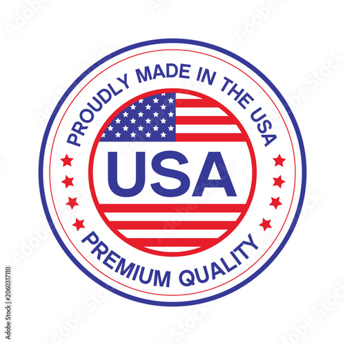 Made in USA Premium Quality Seal Badge with American Flag Certified Vector Emblem Design