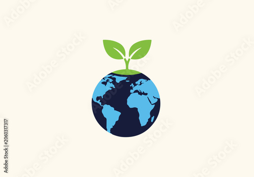 Sprouting Plant Growing From Globe Representing Sustainability.