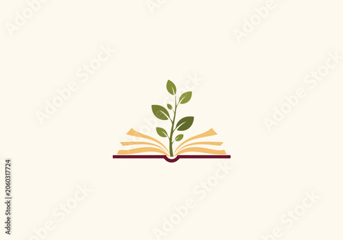 Young Green Seedling Growing From Open Book Pages.